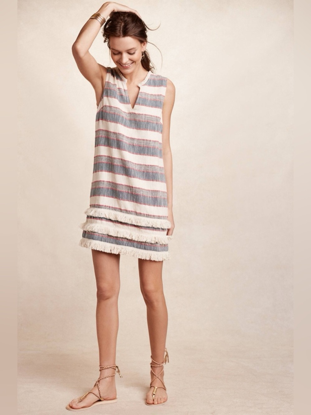 Anthropologie Holding Horses Fringe-Stripe Shift Dress size 6